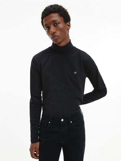 Calvin Klein Ruhák HU996810 | Calvin Klein Long Sleeve Roll Neck Férfi Póló Fekete